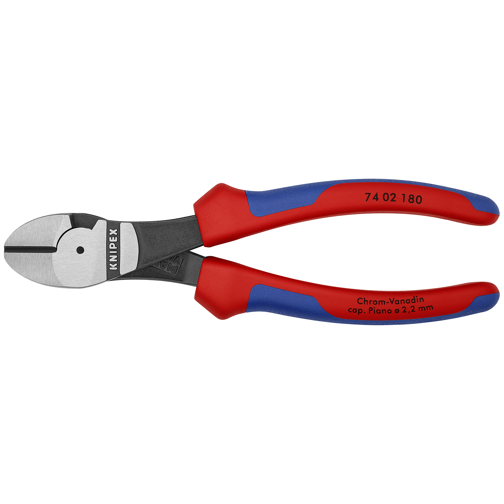 KNIPEX Hi Leverage Diagonal Cutters - 7.25in., Comfort Grip, Chrome Vanadium, 0.156in. Jaw Capacity, Model# 74 02 180